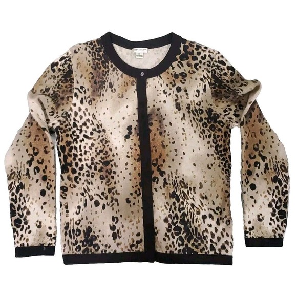 Investments Fine Cashmere Med Hidden Buttons Brown Leopard Cardigan Sweater - Picture 1 of 11